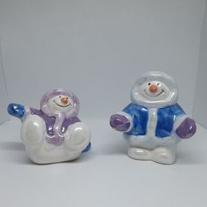 Snowmen Pastel Lusterware Salt & Pepper Set